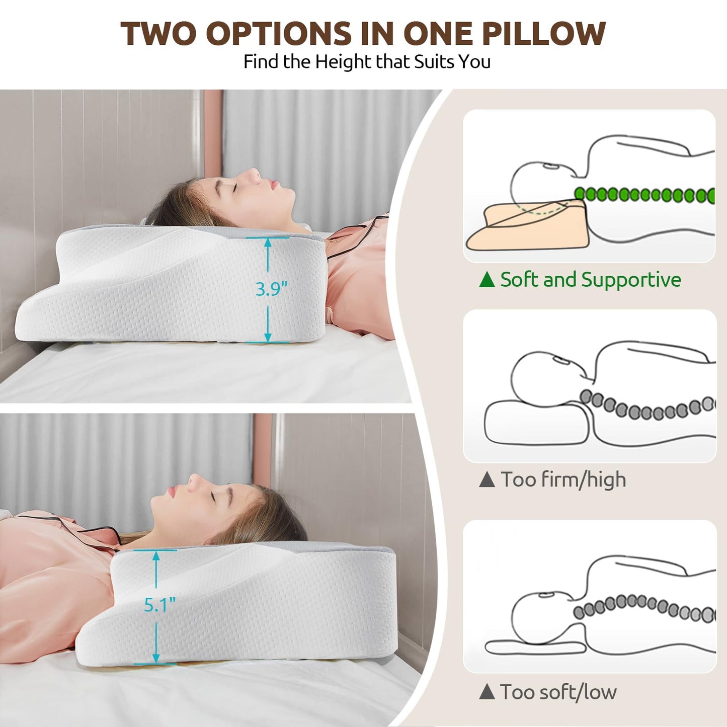 DONAMA Cervical Neck Pillow for Pain Relief,Odorless Contour Memory Foam Pillows with Cooling Pillowcase Cozy Sleeping, Orthopedic Ergonomic Bed Pillows for Side Back Stomach Sleepers