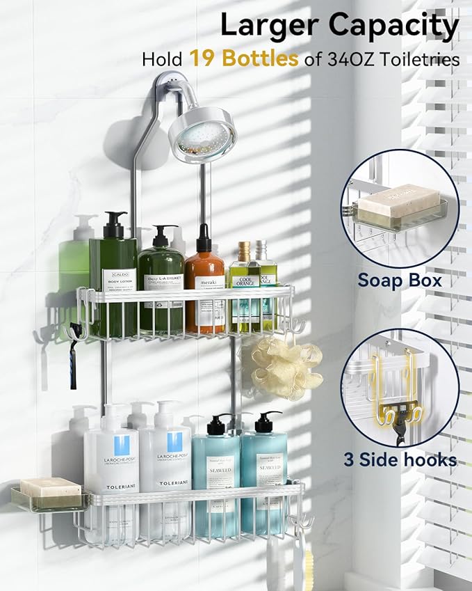 YASONIC Shower Caddy Hanging, Never Rust Shower Organizer Hanging, Aluminum