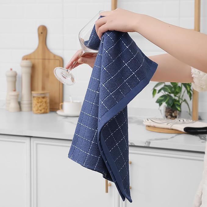 Homaxy 100% Cotton Terry Kitchen Towels, Checkered Designed, Soft and Super