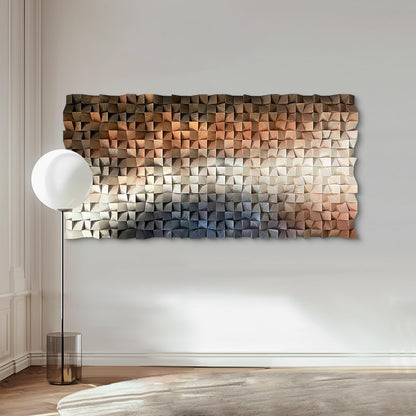 LIUZEYUE 3D Wall Art Modern Abstract, Solid Wood Mosaic Panel in Blue White Orange, Textured Feature Wall Decor for Living Room Above Sofa, 23.6x47.2 Inches