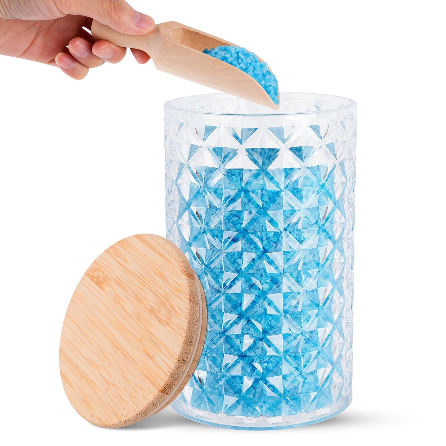 Worldity 1000ML/33OZ Acrylic Bath Salt Container, Anti-shatter Bath Salt Jars with Airtight Lids & Wooden Scoop, Acrylic Jars with Lids for Coffee, Sugar, Cookie, Bath Tub Accessories for Women