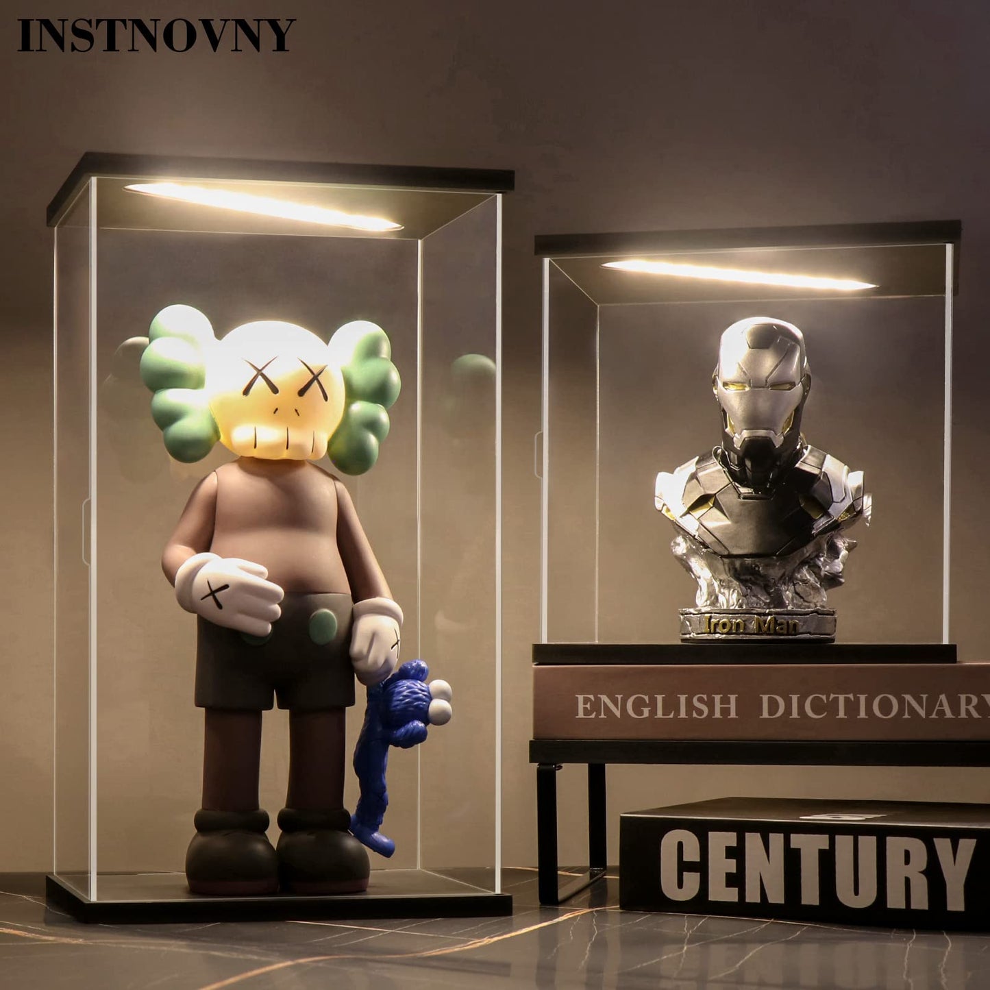 Instnovny Acrylic Display Case for Collectibles Clear Dustproof Acrylic Boxes for Display Trophy Figure Toys Lighted Lego 21042 Display Case Storage Box(Black-Solid Yellow; 7.9*7.9*18.9 inch)