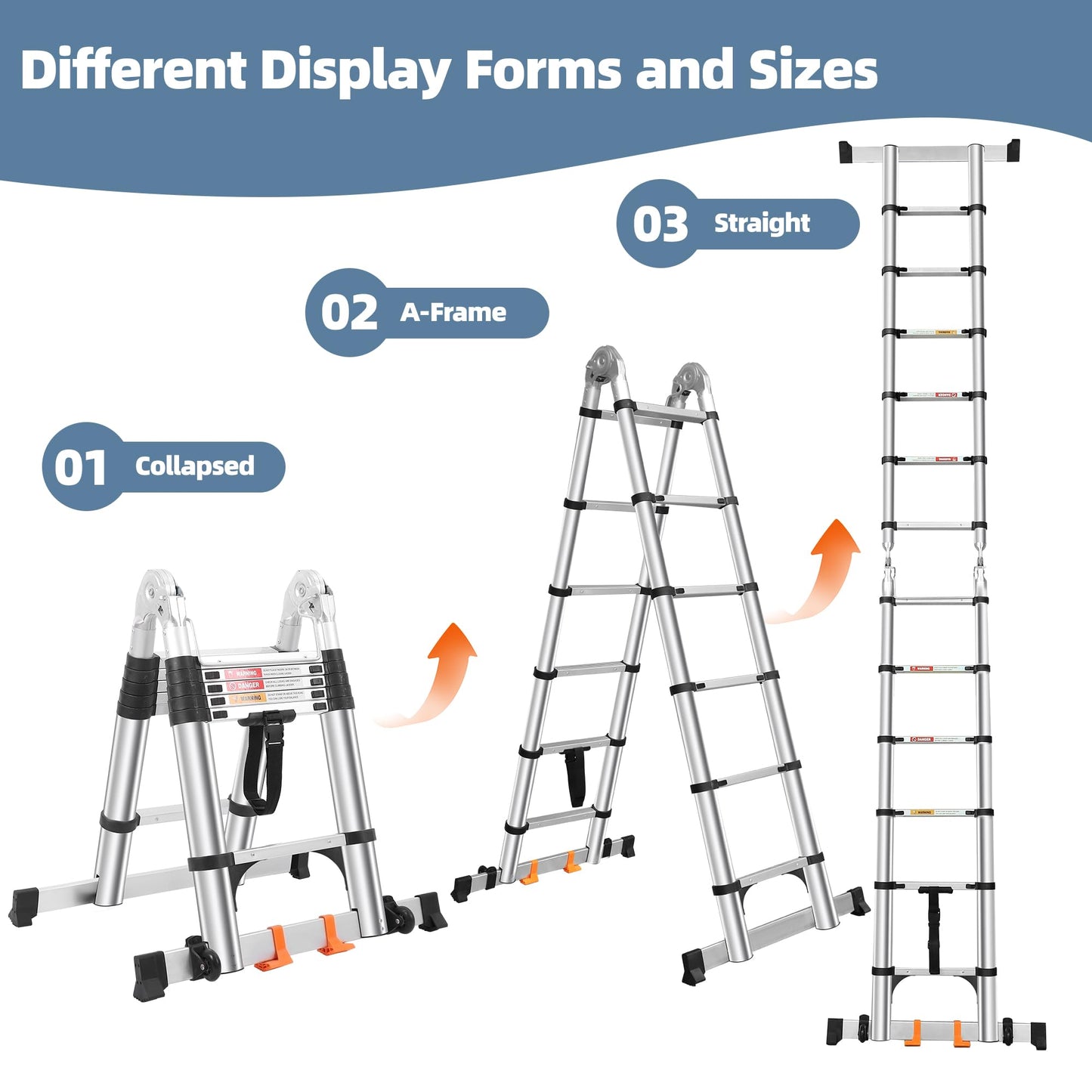 Telescoping Ladder A Frame 12.5 FT, Extension Ladder with Balance Bar & Stabilizers, Collapsible Foldable Ladder for Indoor & Outdoor & Rvs, Multi-Position Compact Ladder for Home, 330lbs Capacity