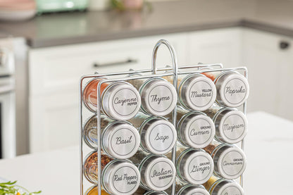 Orii 20 Jar Spice Rack Stainless Steel with Spices Included - Standing Rack Shelf Holder & Countertop Spice Rack Tower Organizer for Kitchen Spices with Spice Refills for 5 Years