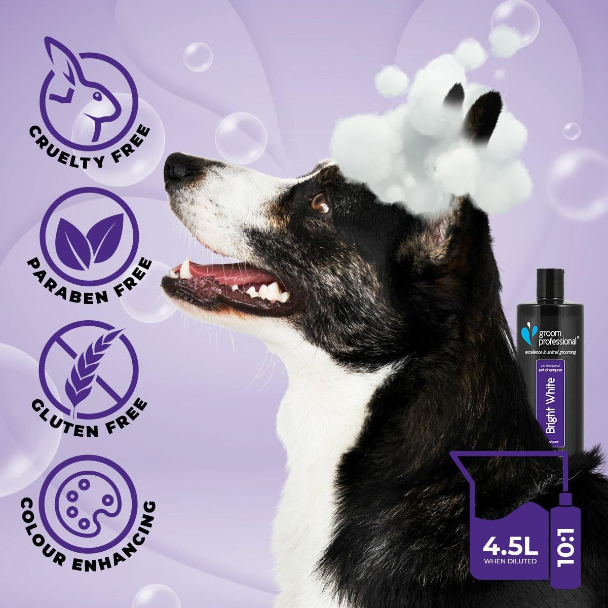 GROOM PROFESSIONAL Bright White Dog Shampoo - Coat Whitening Shampoo for Dogs - Enhances White Tones - Deep Cleansing Formula for Dirty Coats - Added Coconut Oil for Soothing Dry or Itchy Skin, 1L
