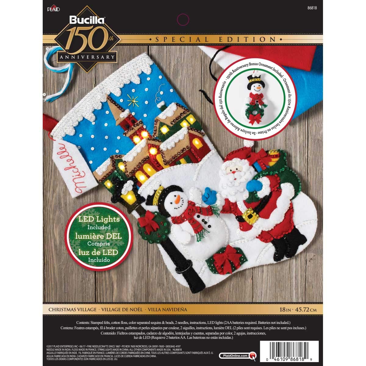 Bucilla 18-Inch Christmas Stocking Felt Appliqué Kit, 86818 Christmas Village