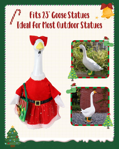 LOYPARNER Christmas Porch Goose Outfits Clothes Veil Dress for 23 Inch High Cement or Plastic Geese Lawn Porch Goose Clothes Costume