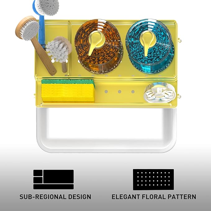 Cisily Kitchen Sink Caddy, 5.3 in Wide, 9.49 in Long, 4 Storage Spaces