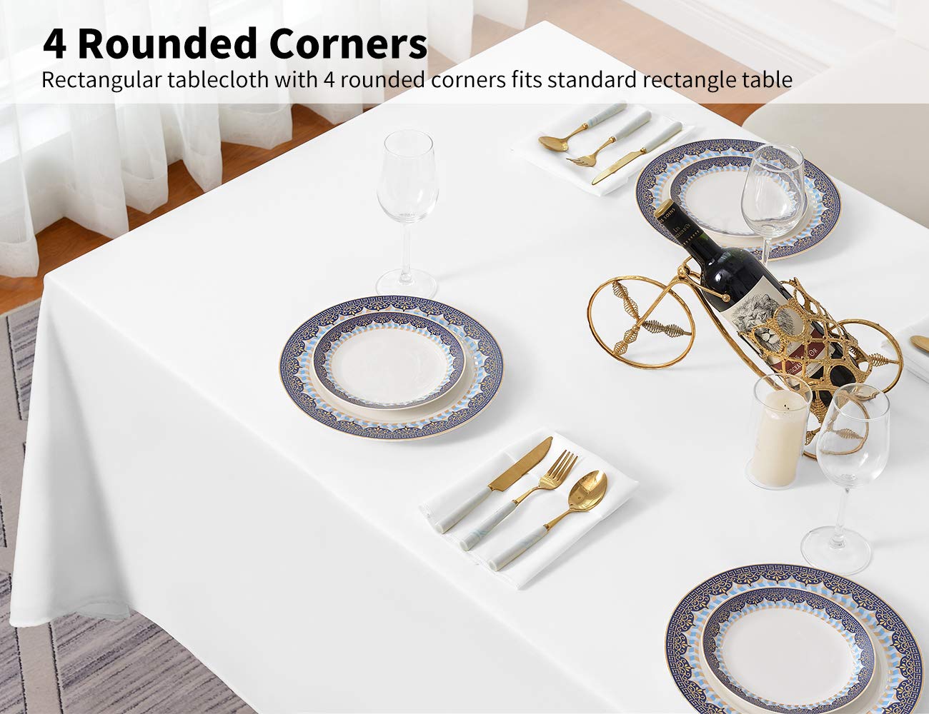 Surmente 2 Pack White Rectangle Tablecloth 90 x 132-inch Rectangular Polyester Table Cloth for Weddings, Banquets, or Restaurants