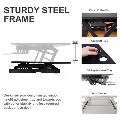 Rocelco 45" Height Adjustable Standing Desk Converter - Slide Out Retractable Keyboard Tray - Sit Stand Up Triple Monitor Riser - Dual Piston Lift Tabletop Computer Workstation - Black (R ADRB-45)
