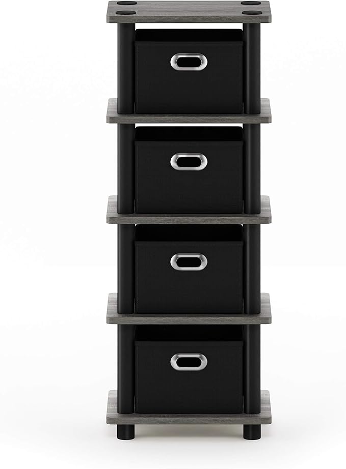 FURINNO Turn-N-Tube LACi 4-Bins System Rack, French Oak Grey/Black