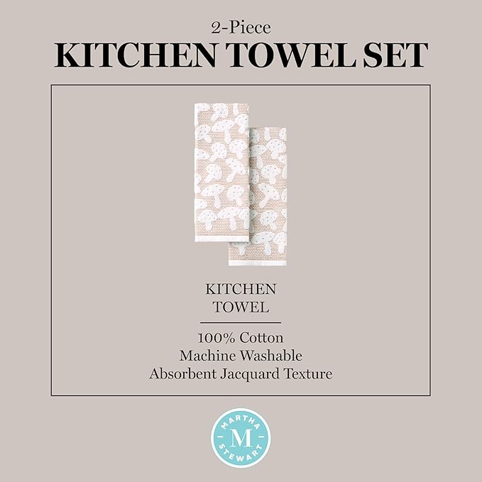Martha Stewart Woodland Harvest Jacquard Mushrooms Kitchen Towel 2-Pack Set