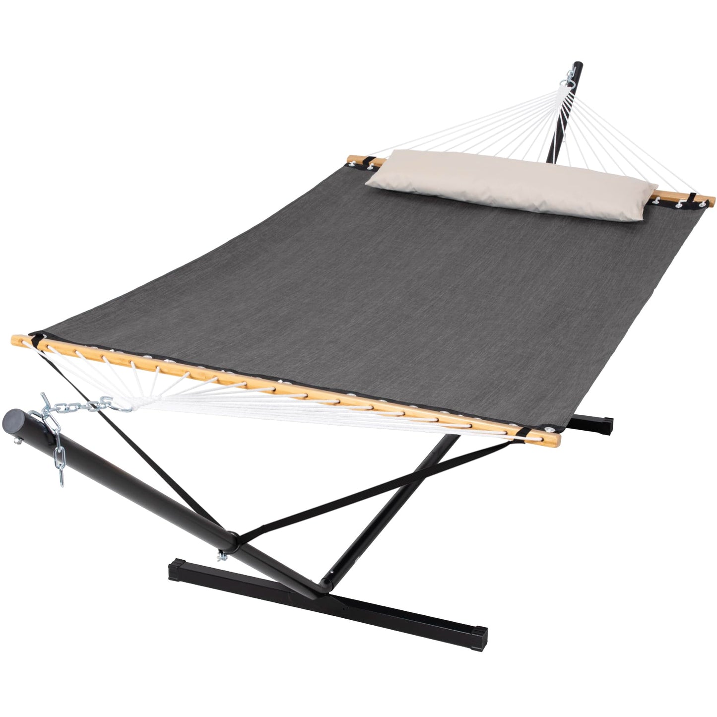 SUNCREAT Hammocks for Outside with Stand, Extra Large Double Hammocks 2 Person Heavy Duty, 450 lbs Capacity, Dark Gray