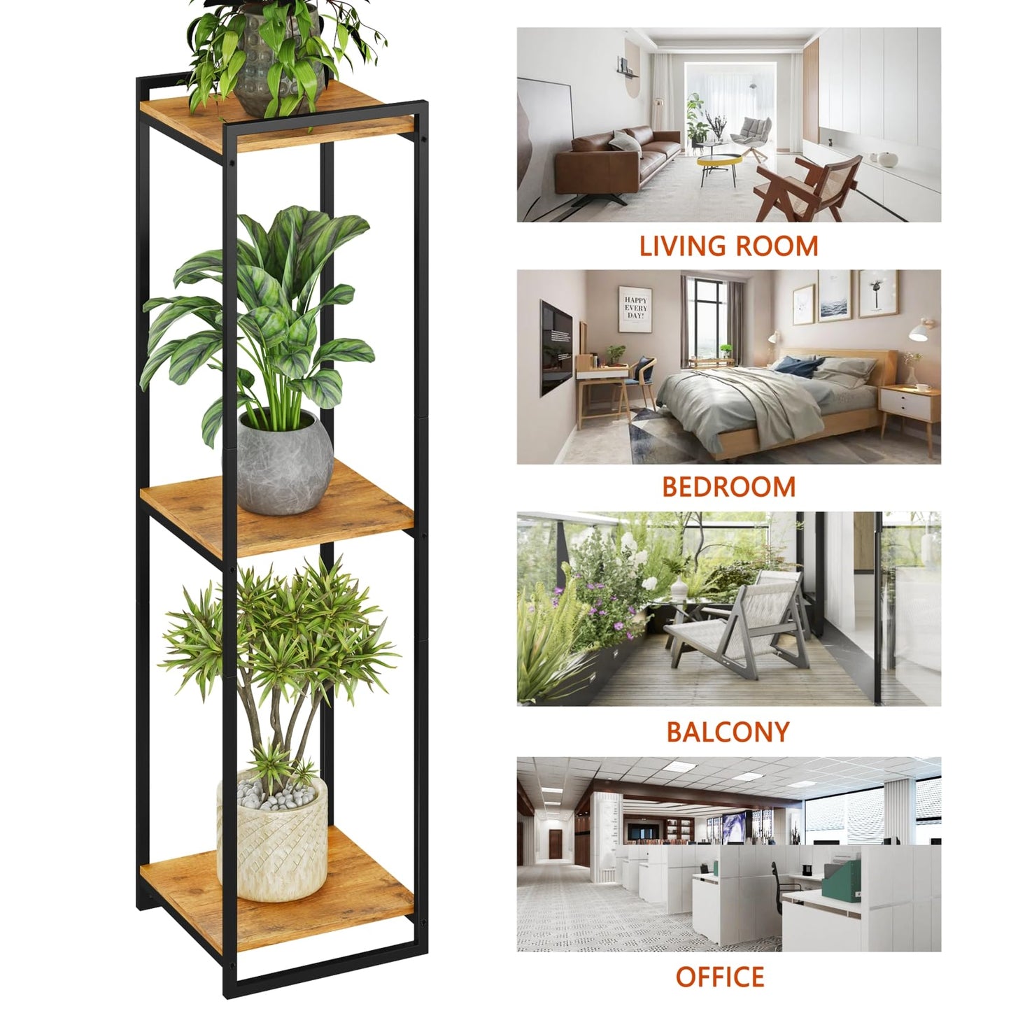 yeavs 3-Tier Plant Stand Indoor, 45" Tall Modern Plant Shelf Corner Flower Pot Holder Organizer for Living Room Balcony Garden, Rustic Brown