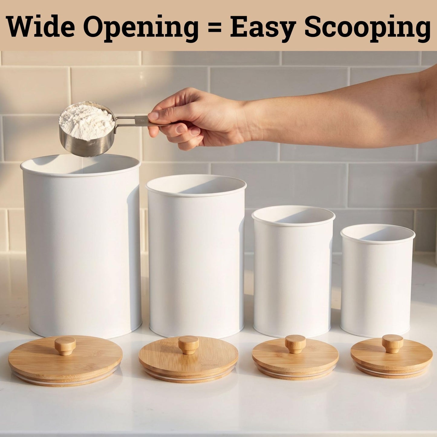 Kitchen Canisters for Countertop Set of 4 with Customizable Chalkboard Labels & Marker Pen - Big Iron Kitchen Canisters with Airtight Lids - White Canister Set - Flour and Sugar Containers Farmhouse