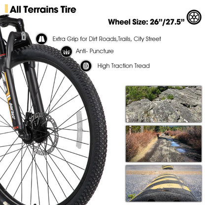 HH HILAND 27.5 Inch Mountain Bike, Mens and Womens Aluminum Frame MTB with 21 Speeds, Dis Brake, Hardtail Bicycle for Adults White