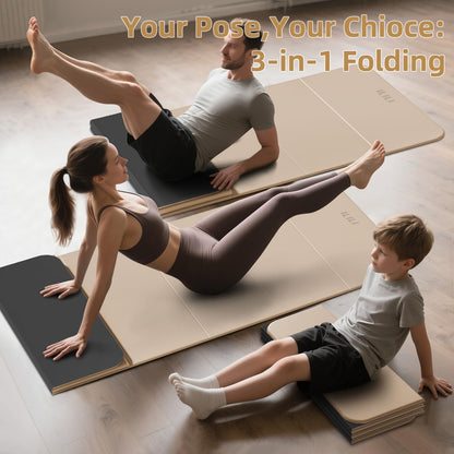 ILILI Foldable Yoga Mat, 10mm Thick, TPE Material, Extra Long 75"L x 26"W, Soft and Comfortable Folding Mat 0.4 Inches, Easy to Carry and Store, 190*66cm Portable Multi-Functional Use for Yoga, Home Exercise & Outdoor