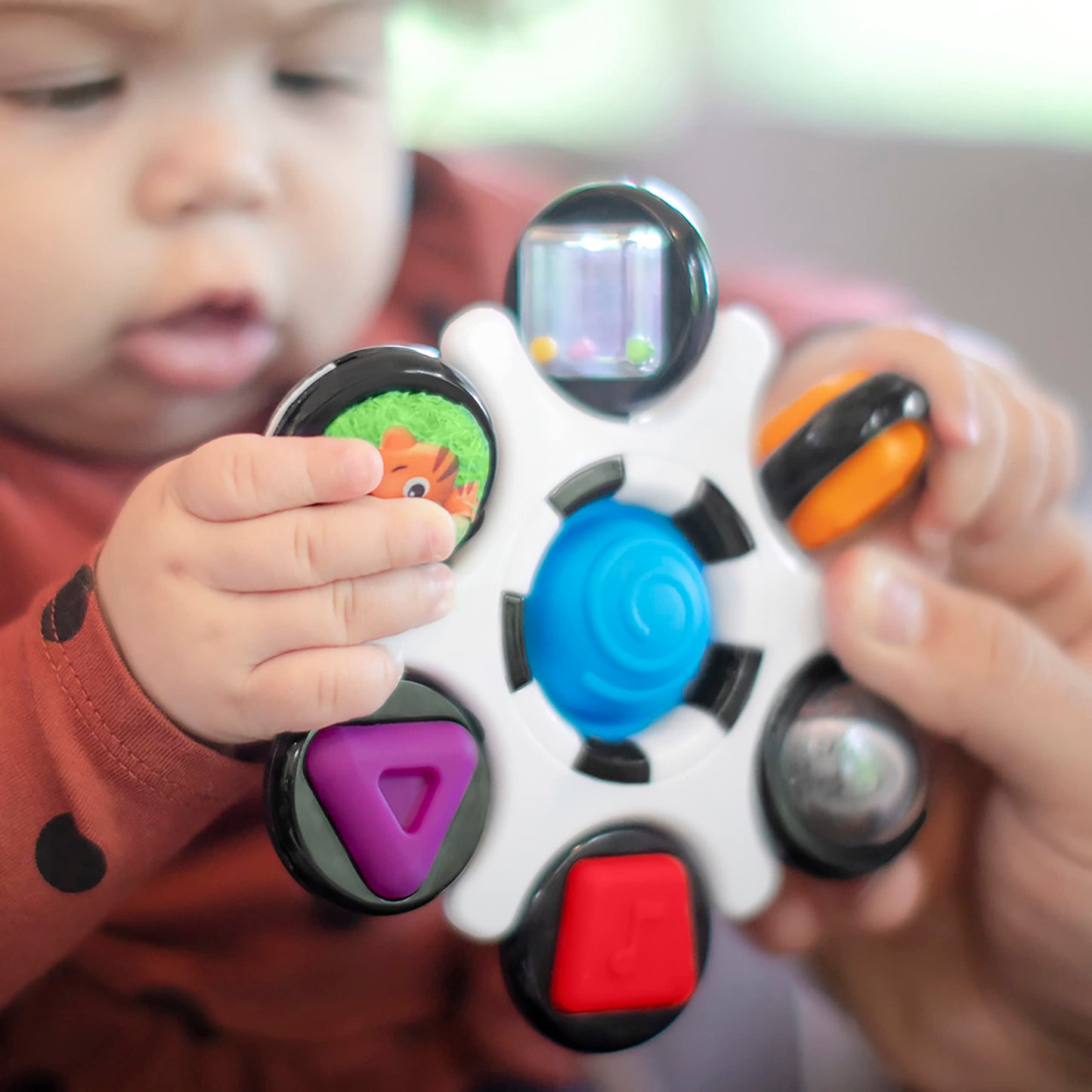 Baby Einstein Curiosity Clutch Fidget Sensory Toy and Pop It Rattle, BPA Free Infant Teether, Age 3 Months+