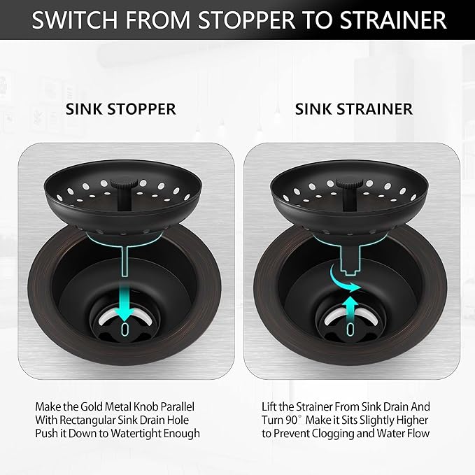 Kitchen Sink Drain Bronze 3-1/2 Inch Stainless Steel Kitchen Drain Strainer