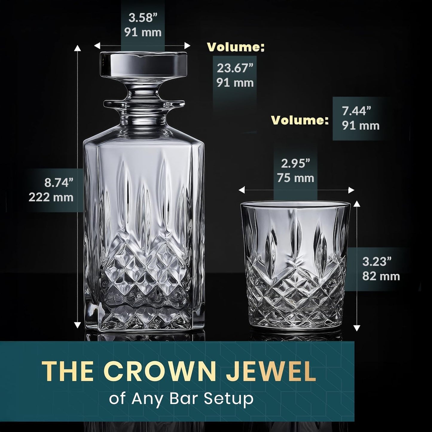 Whiskey Decanter Set by Royal Reserve - Crystal Liquor Bourbon Decanter 24oz 700ml with 4 Glasses in Magnetic Box - Gifts for Men
