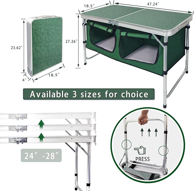 CampLand Outdoor Folding Table Aluminum Lightweight Height Adjustable