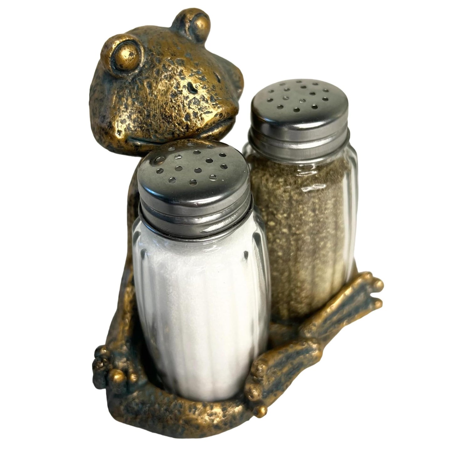 Yoga Frog Salt and Pepper Set with Glass Shakers – Whimsical Meditating Zen Master Lotus Pose Figurine – Dining Table Kitchen or Bar