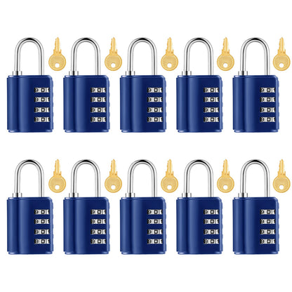 Kenning Combination Padlock 4 Digit Combination Lock with Keys Locker Resetable Security Outdoor Waterproof Gate Lock for School Sports Gym Locker Employee Fence Case(Sapphire,10 Pcs)