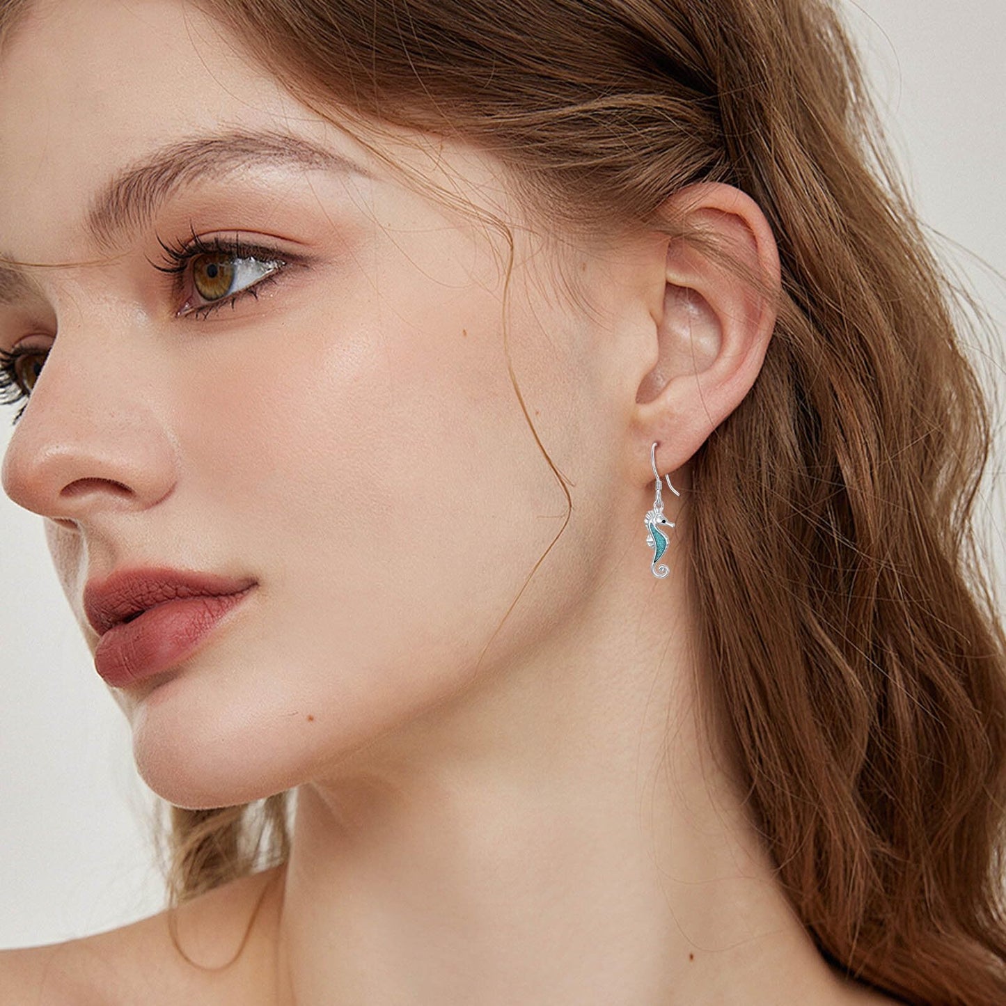 HPQQ Seahorse Earrings 925 Sterling Silver Turquoise Seahorse Dangle Earrings Ocean Beach Themed Jewelry Mother's Day Jewelry Gifts for Women