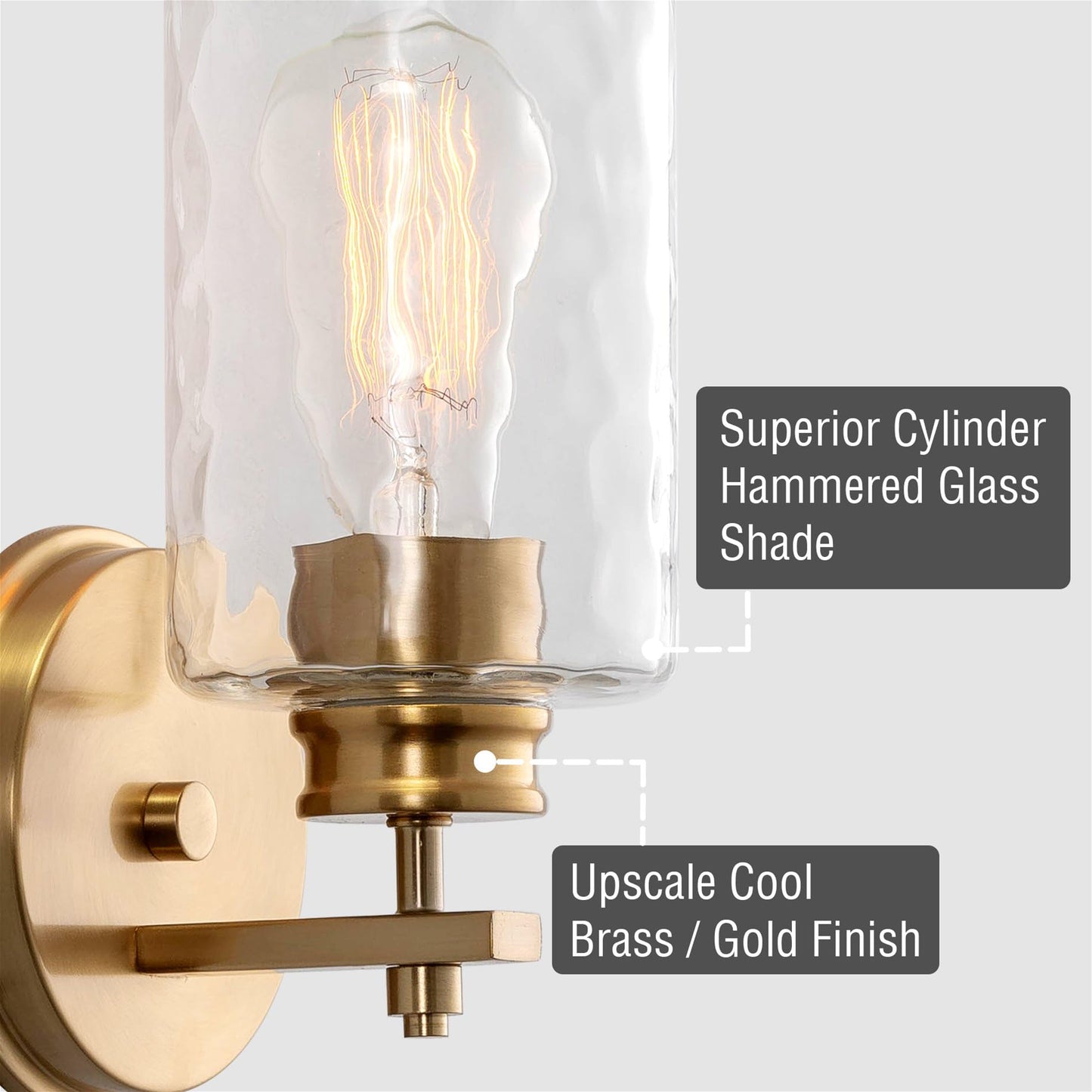 Kira Home Phoebe 10" Modern Gold Wall Sconce with Hammered Glass Shade, Gold Wall Light with Water Glass Cylinder Shade, Cool Brass Finish