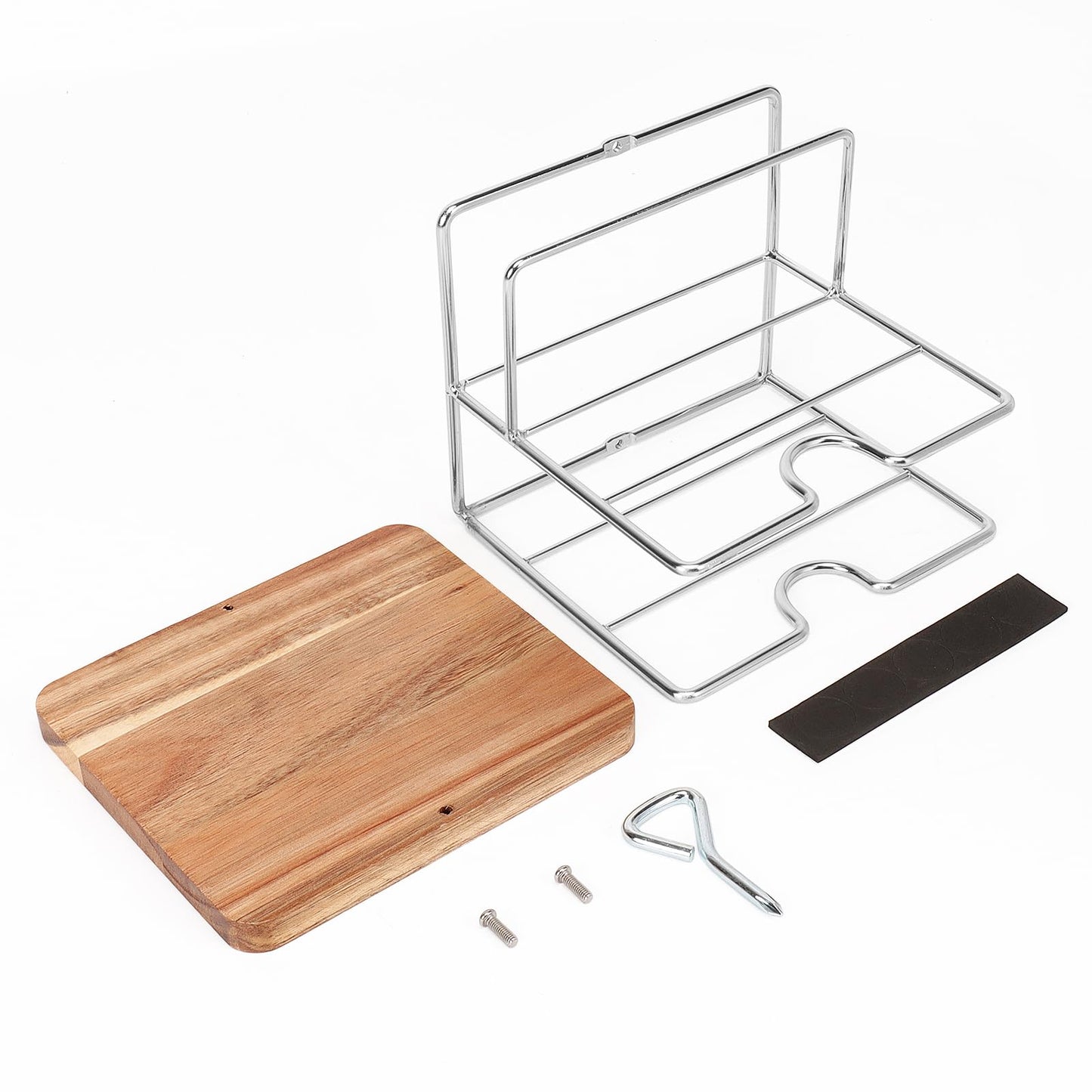 Livabber Napkin Holder, Metal Napkin Storage with Salt and Pepper Shakers Caddy Modern Napkin Dispenser for Table Kitchen Countertop, Not Including Salt and Pepper Shakers (Middle Wooden, Chrome)