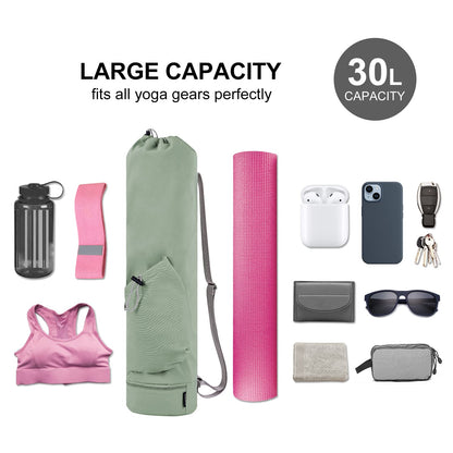 sportsnew Yoga Mat Bag with Water Bottle Pocket and Bottom Wet Pocket, Exercise Yoga Mat Carrier Multi-Functional Storage Bag, Green,Patent pending