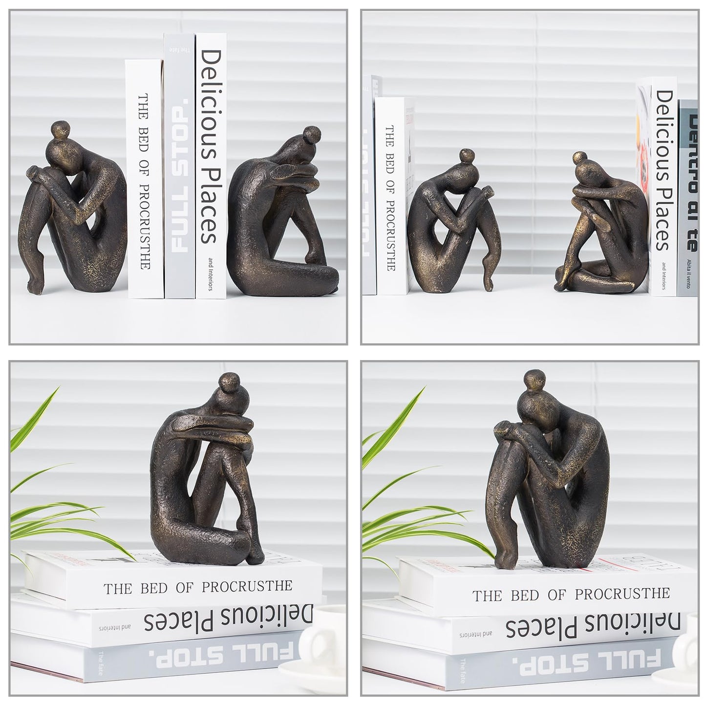 Lukitas Unique Decorative Girl Thinker Bookends, Non-Slip Book Holder, Home Office Bookshelf Decor, Creative Desktop Ornaments for Study Room Hotel Shelves, Resin, 1Pair/2Piece 6.5''