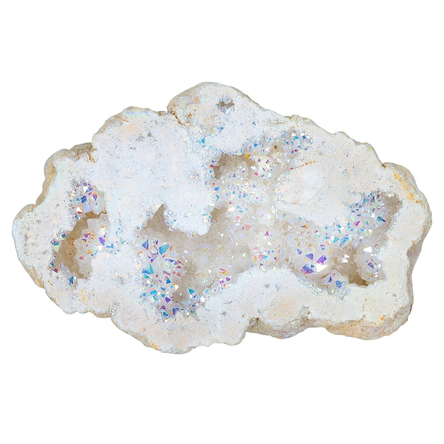 Cheungshing Natural Crystal Cluster Angel Aura Geode Energy Gem Specimen Irregular Mineral Rock Meditation Stone for Home Decoration 100-200g, White