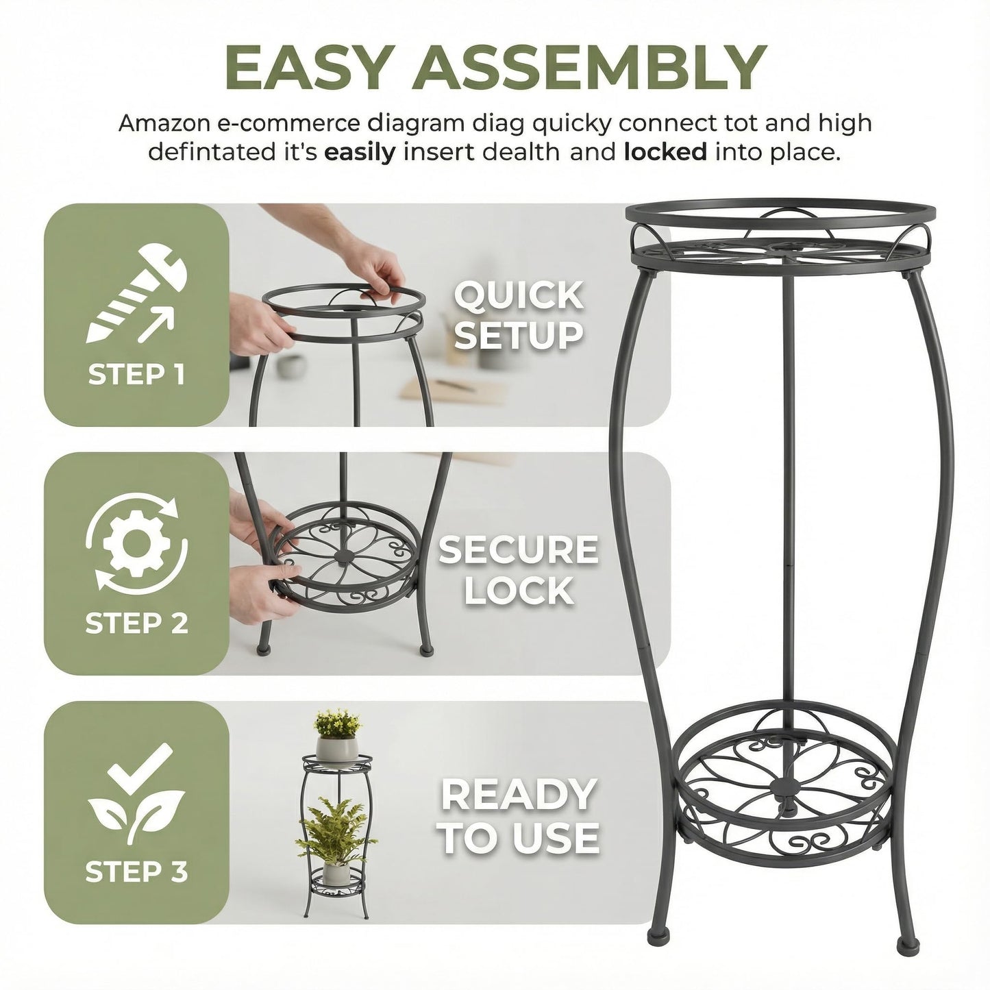 NUZZERO Plant Stand for Indoor Outdoor,Tall Black Metal Rustproof Stable Plant Stands,2 Tier 27.1 inch Multiple Corner Display Shelf Plant Rack Holder Rack Flower Pot Stand Heavy Duty Plant Shelf