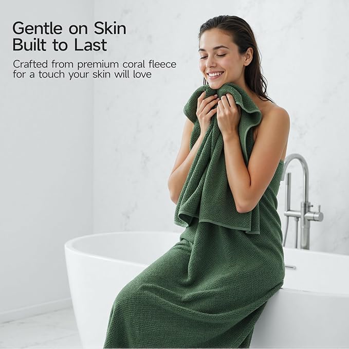 REDKISS 4 Pack Premium Bath Towels, Plush Coral Fleece Towels