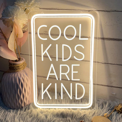 Cool Kids Are Kind Neon Sign For Wall Decor 3D Art Carving Design Indoor Bedroom Led Neon Sign Backdrop Flex Christmas Party Business Window Wedding Living Room Birthday Gift(Warm White,USB,30×20CM)