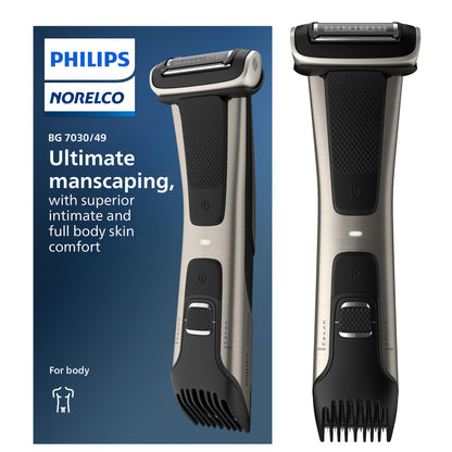 Philips Norelco Body Groomer 7000 Series, Men's Whole Body Groomer, Contour-Following 2D Flexing Head, Triple Protect Shave System & Intimate Body Hair Trimmer, 100% Showerproof, BG7480/50