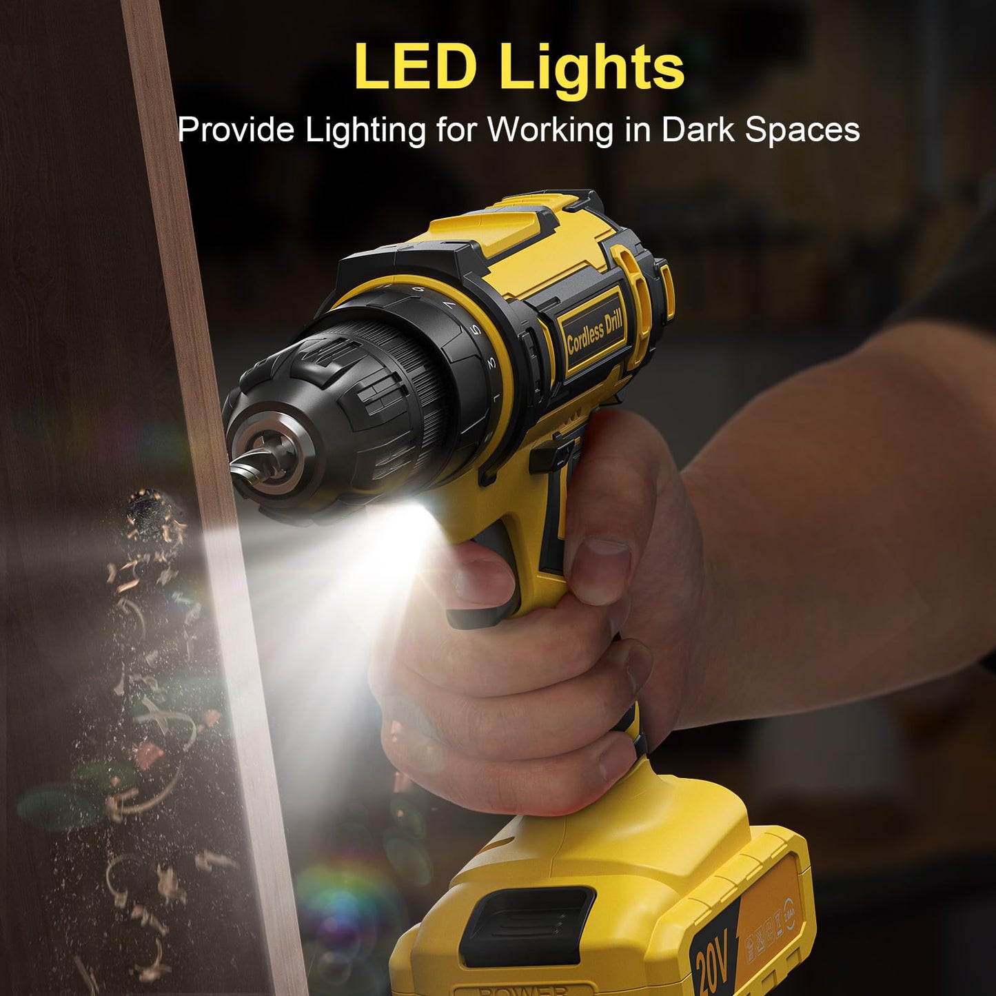FAHEFANA Cordless Drill, 20V Power Drill with 25+1 Max 370 in-lb Torque, Electric Screwdriver Driver with Battery and Charger, 3/8" Keyless Chuck, 2000mAh Batteries Electric, 42Pcs Bits