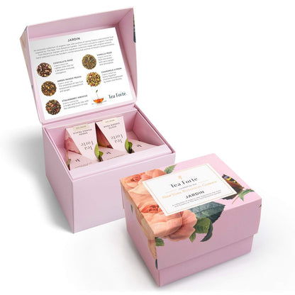 Tea Forte Gift Set with Cafe Cup, Tea Tray, Mini Presentation Box with 10 Handcrafted Pyramid Infuser Tea Bags, Gifts for Mom, Jardin Tea