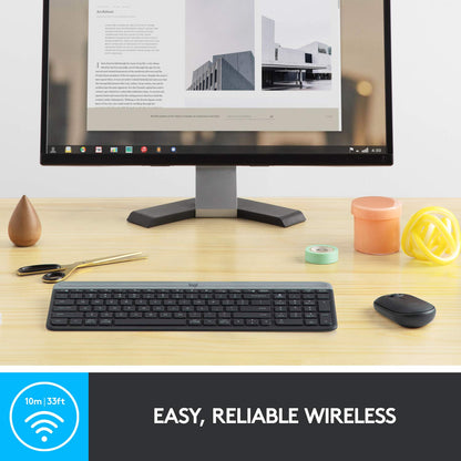Logitech MK470 Slim Wireless Keyboard & Mouse Combo for Windows, 2.4GHz Unifying USB-Receiver, Low Profile, Whisper-Quiet, Long Battery Life, Optical Mouse, PC/Laptop, QWERTY UK Layout - Black