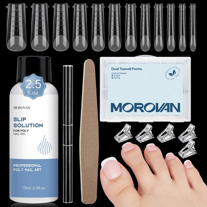Morovan Nail Slip Solution Kit: 2.5 OZ Anti‑Stick Gel Liquid for PolyGel Nails with Dual‑Ended Brush & Nail Forms Ideal Easy Spread for Beginners