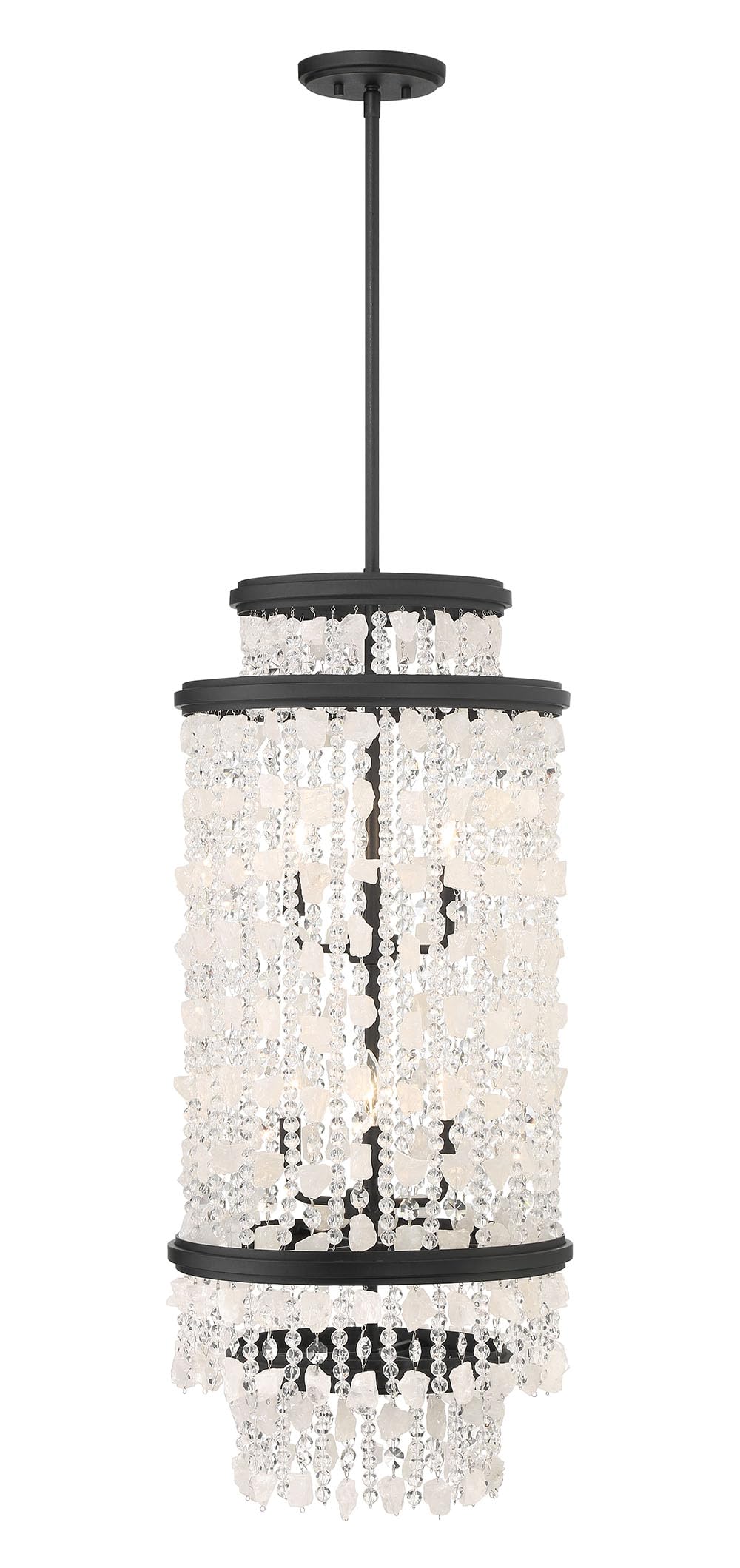 Minka Lavery 6704-66 Shimmering Elegance Quartz Crystalline Foyer Pendant Ceiling Light, 6-Light 360 Total Watts, 37" H x 16" W, Sand Coal