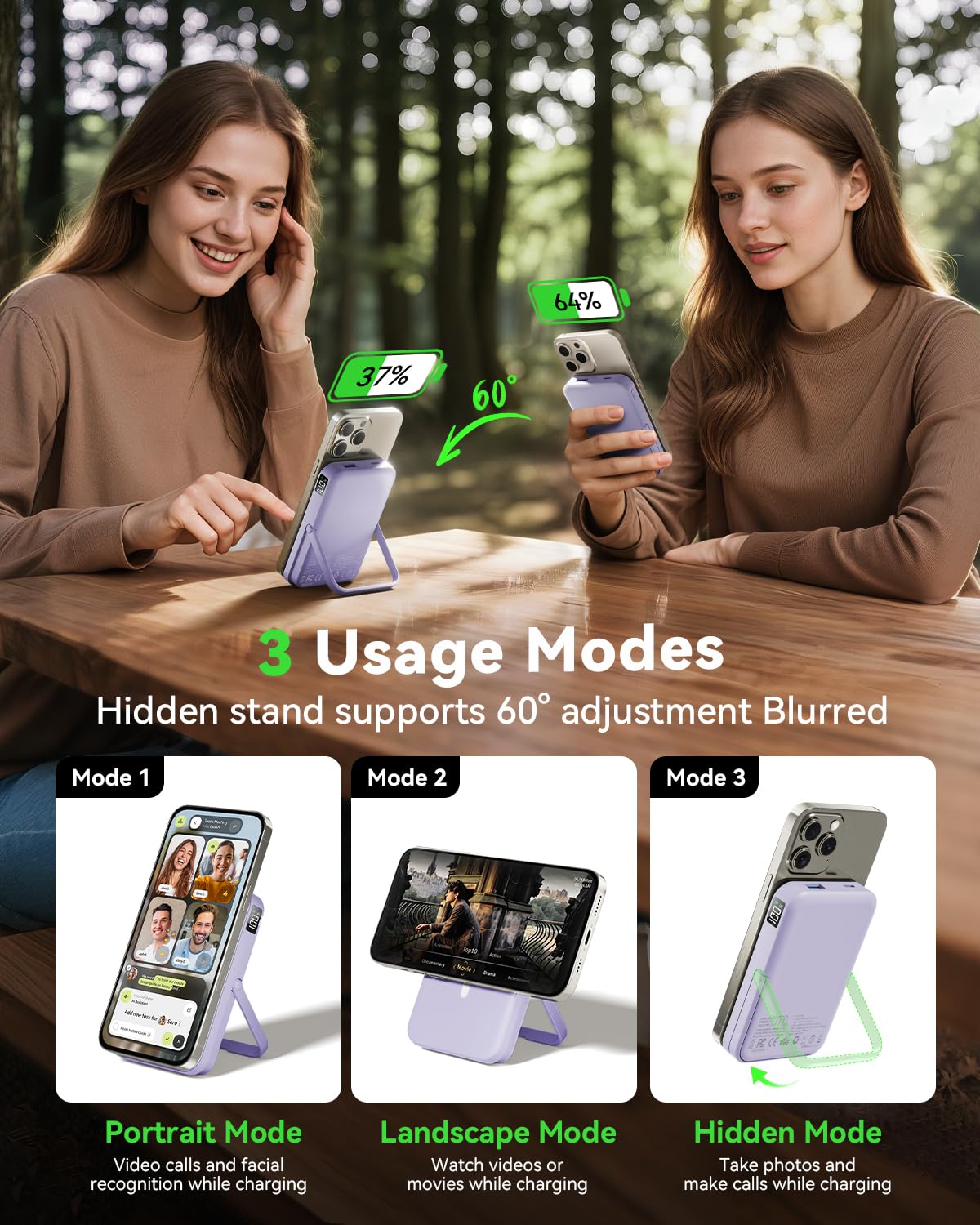 for Magsafe Battery Pack 10000mAh Power Bank with Foldable Stand Portable Charger,PD 22.5W Fast Charge,Travel Essential Wireless Charger for iPhone 17/16/15/14/13/12 Series–Black