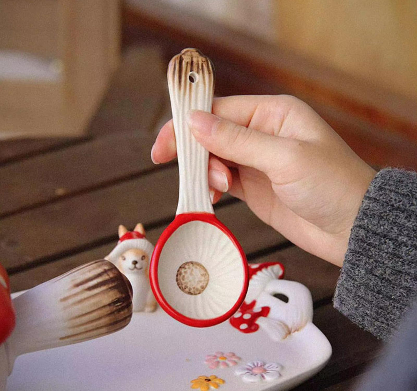 RESVUGA Mushroom Spoons - Asian Ceramic Soup Spoon Set of 2, Safety Ceramics - Use for Noodle, Dessert, Breakfast, Soup.