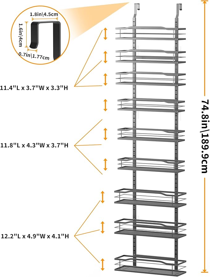 Moforoco 12.2" Narrow 9-Tier Over The Door Pantry Organizer, Pantry