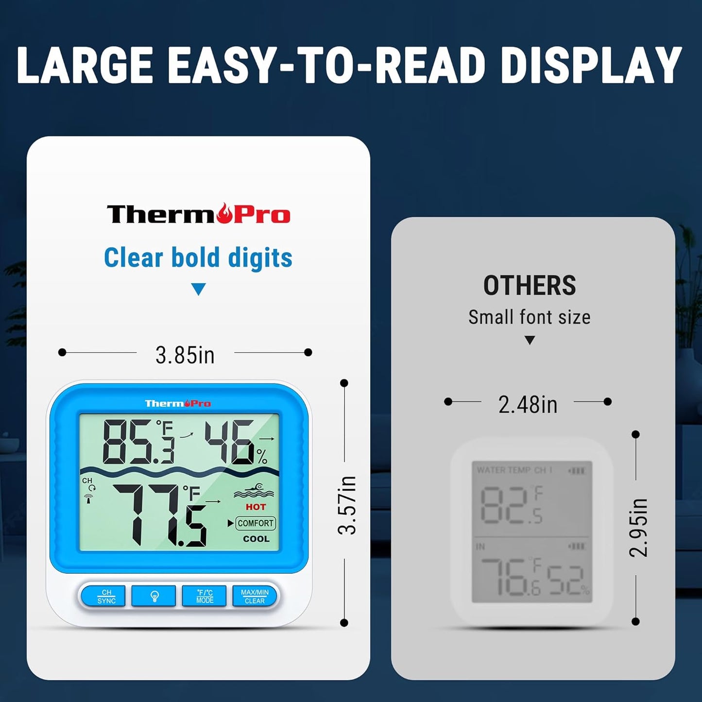 ThermoPro Waterproof Wireless Indoor Outdoor Thermometer for Swimming Pool, Upgraded IPX8 Water Temperature Monitor Floating for Hot Tub, Cold Plunge, Ice Bath, Pond