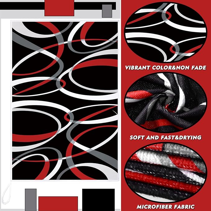 Boyiee Set of 6 Red Black Grey White Kitchen Towels Modern Geometric Dish Hand