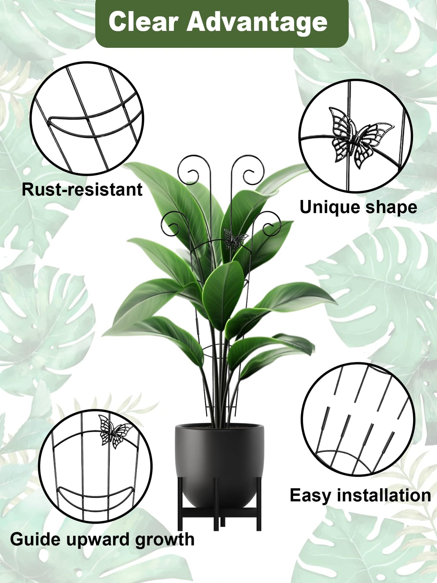 Metal Butterfly Trellis for Climbing Plants Indoor, 4 Pack 30 Inch Taller Garden Trellis for Potted Plants, Monstera Plant Support Stakes for Ivy Pothos Hoya Flower Outdoor (Black)