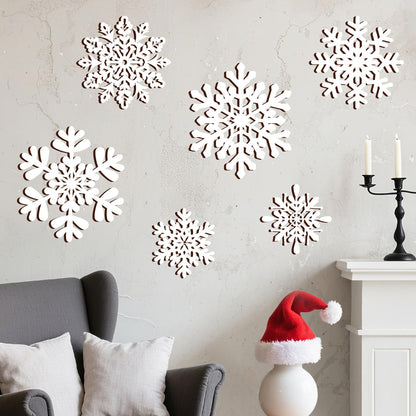 Whaline 6 Pcs Christmas Snowflake Wooden Wall Decor White Snowflake Shaped Wood Wall Art Sign with Hook for Home Farmhouse Xmas Winter Hanging Ornament