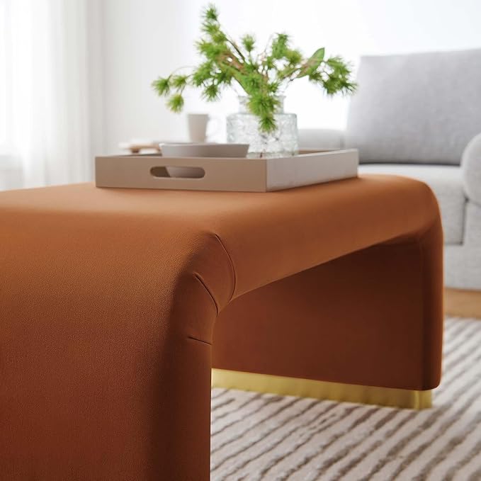 Modway EEI-6735-BRA-RUS Koda Performance Velvet Waterfall Ottoman, Brass Rust